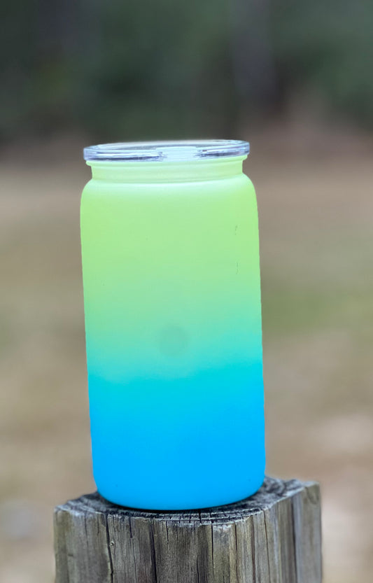 Ombré Lime Green & Blue Plastic Cup