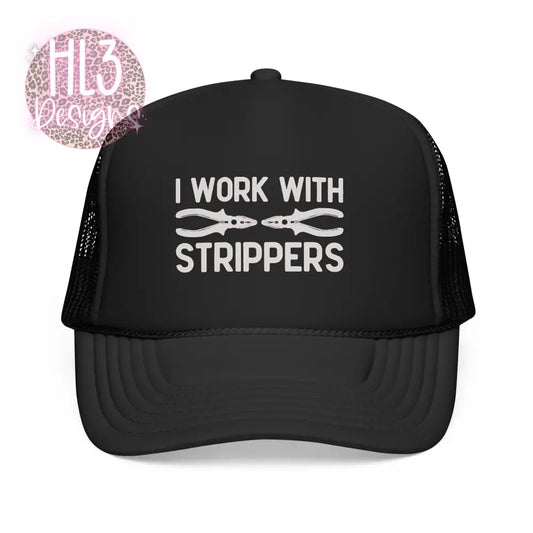 Electrician Funny Hat - I Work With Strippers - Black / One size - Hats