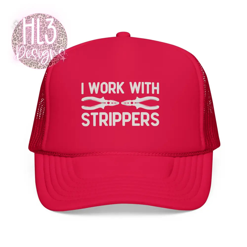 Electrician Funny Hat - I Work With Strippers - Red / One size - Hats