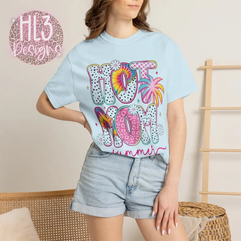 Hot Mom Summer Comfort Color Tee - Chambray / S - T-Shirt