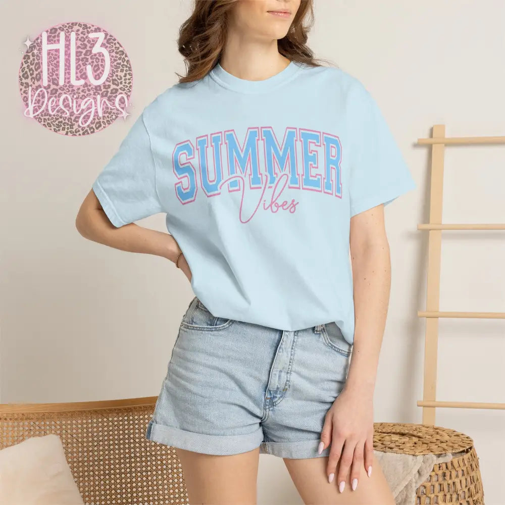 Summer Vibes Comfort Color Tee - Chambray / S - T-Shirt