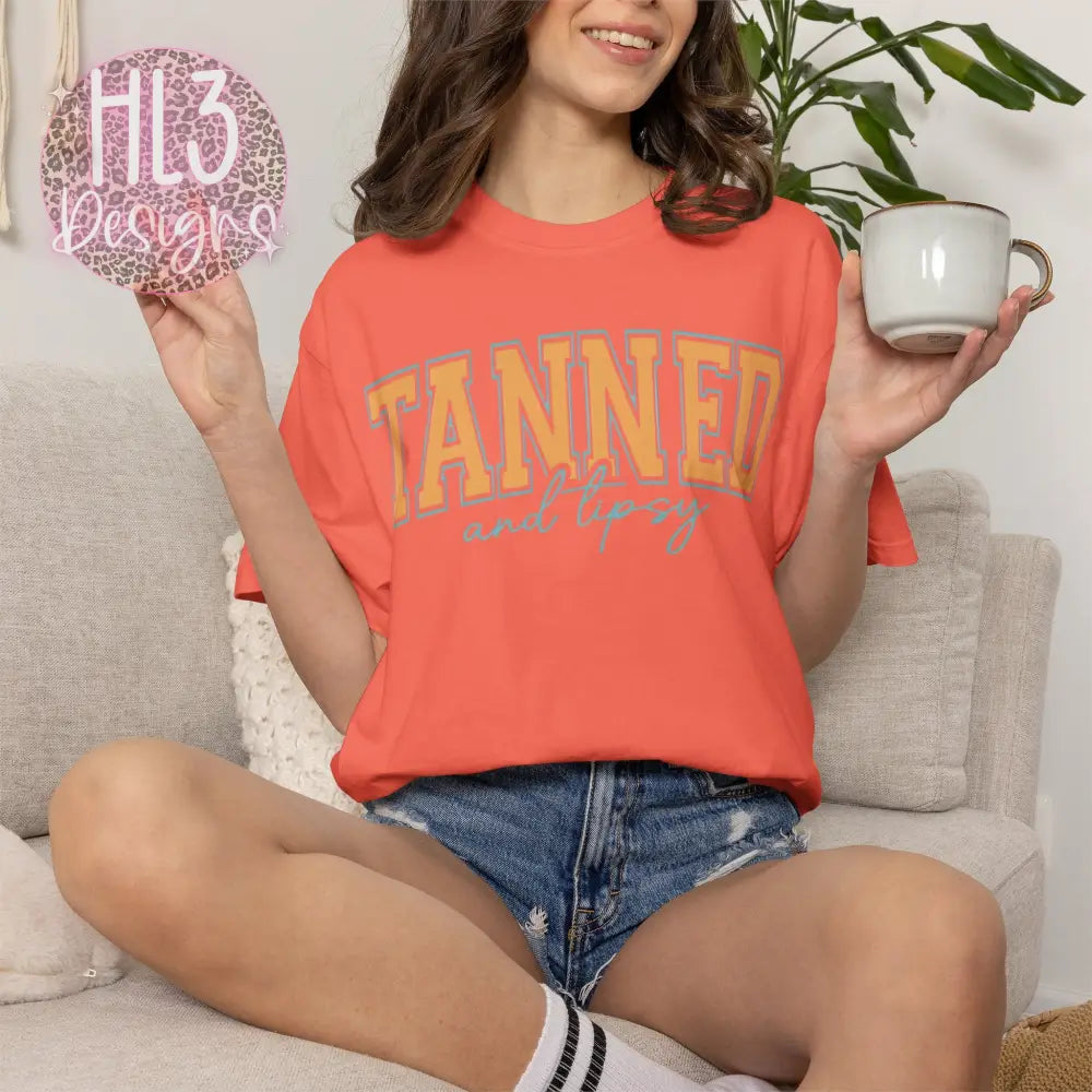 Tanned & Tipsy Comfort Color Tee - Bright Salmon / S - T-Shirt