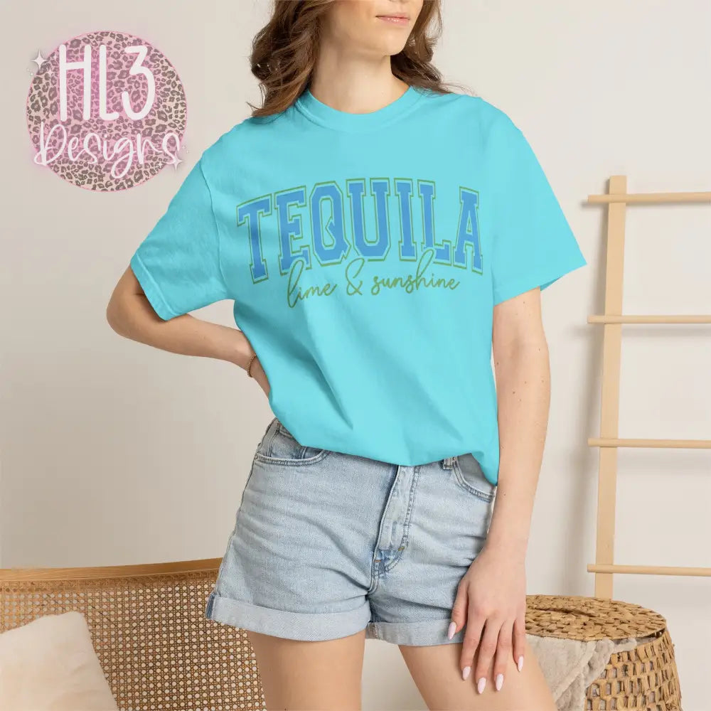 Tequila Lime & Sunshine Comfort Color Tee - Lagoon Blue / S - T-Shirt